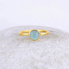 Aqua Chalcedony Ring - 6mm Round Gemstone - 925 Sterling Silver Ring - Gold Plated Ring - Gift for Her - Anniversary Gift Ring - Dainty Ring