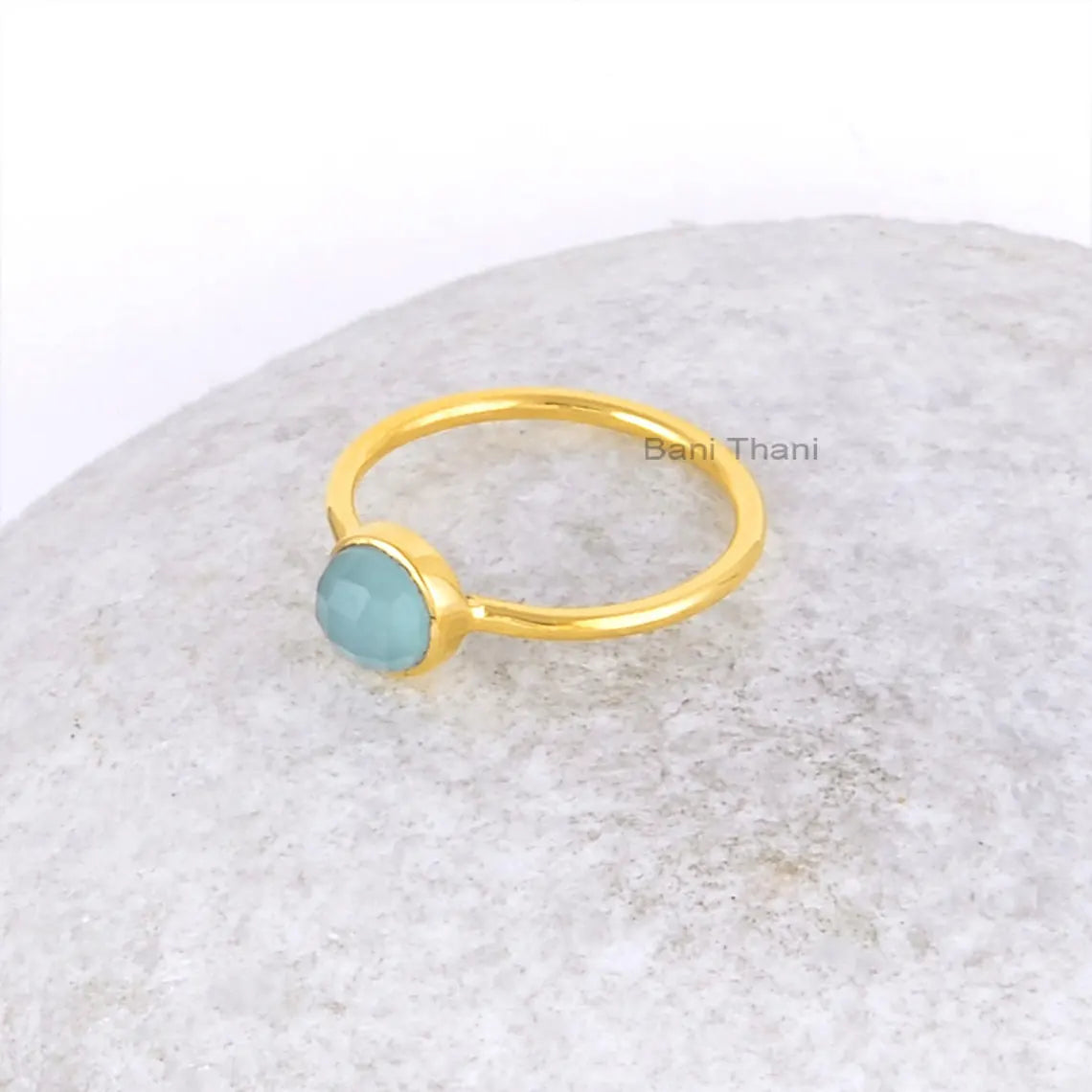 Aqua Chalcedony Ring - 6mm Round Gemstone - 925 Sterling Silver Ring - Gold Plated Ring - Gift for Her - Anniversary Gift Ring - Dainty Ring