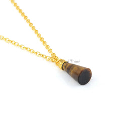 Tiger Eye Necklace, Men Tigers Eye 8x16mm Cone Gemstone Jewelry, 925 Silver 18k Gold Plated Necklace, Stylish Necklace, Unique Gift Necklace