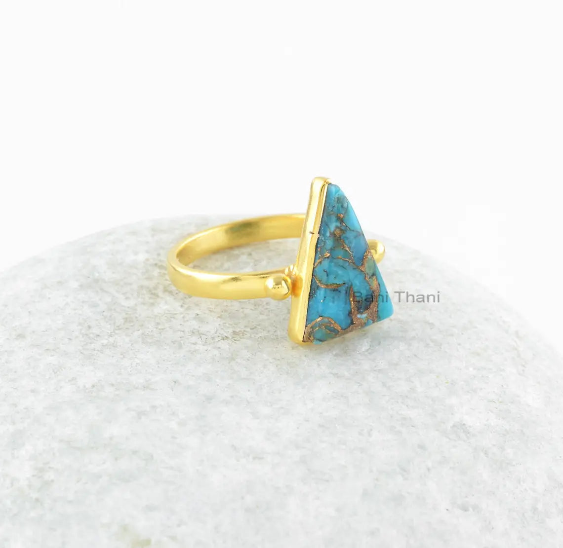Copper Turquoise Ring - Sterling Silver - Gemstone Ring - Triangle Stone - Gemstone Jewelry - Jewelry For Bridesmaids - Gift For Wedding Day