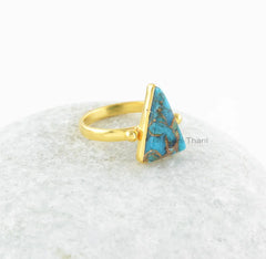 Copper Turquoise Ring - Sterling Silver - Gemstone Ring - Triangle Stone - Gemstone Jewelry - Jewelry For Bridesmaids - Gift For Wedding Day
