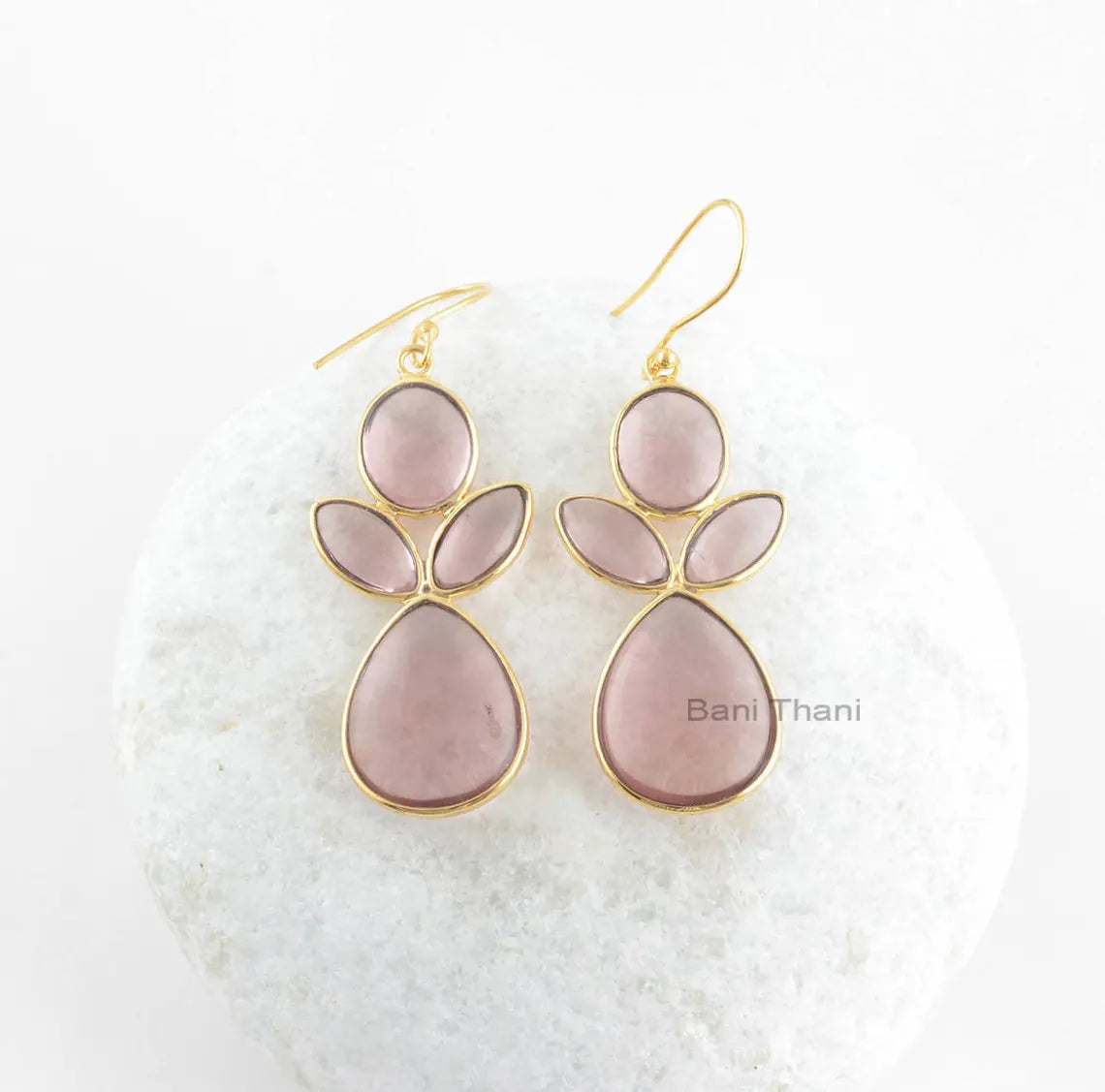 Pink Amethyst Quartz Earrings-Pink Amethyst 16x20mm Pear, 10x12mm Oval, 6x12mm Marquise Sterling Silver Earrings-18k Gold Plated Earrings