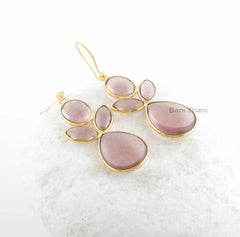 Pink Amethyst Quartz Earrings-Pink Amethyst 16x20mm Pear, 10x12mm Oval, 6x12mm Marquise Sterling Silver Earrings-18k Gold Plated Earrings