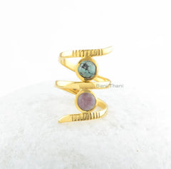 Tibetan Turquoise Ring-Tibetan Turquoise 6x6mm Round & Lepidolite 6x6mm Round Sterling Silver Gemstone Ring-Silver Ring-Gift For Her