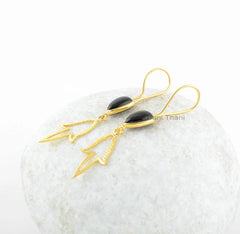 Black Onyx Earrings-Black Onyx 8x12 Trillion Sterling Silver Earrings-18k Gold Plated Drop Earrings-Silver Earrings-Dangle Earrings