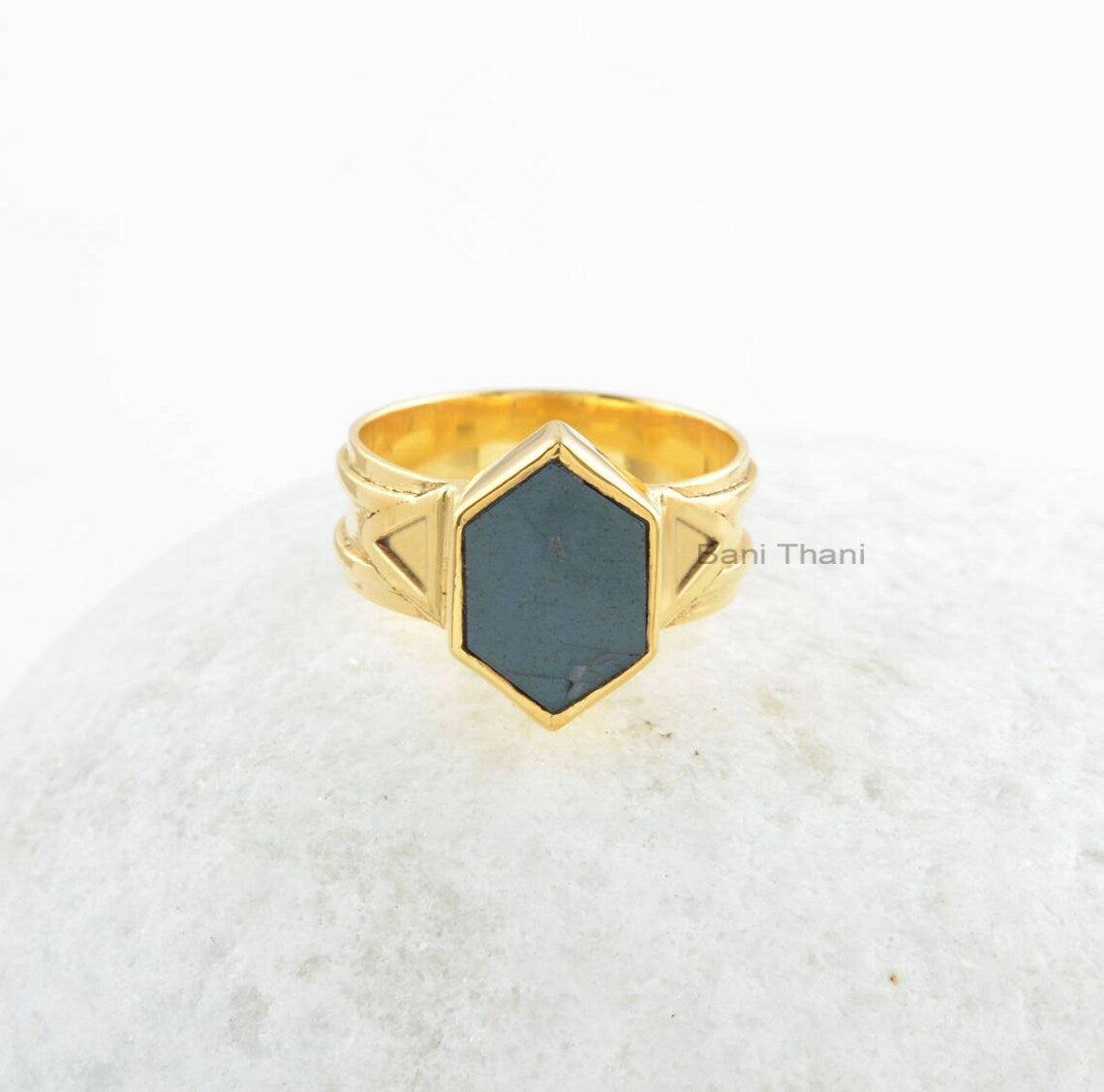 Blue Fire Labradorite Ring - Solid Sterling Silver - Gold Plated Ring - 9x12mm Hexagon Stone - Personalized Jewelry - Gift For Lady - Jewelry for Prom