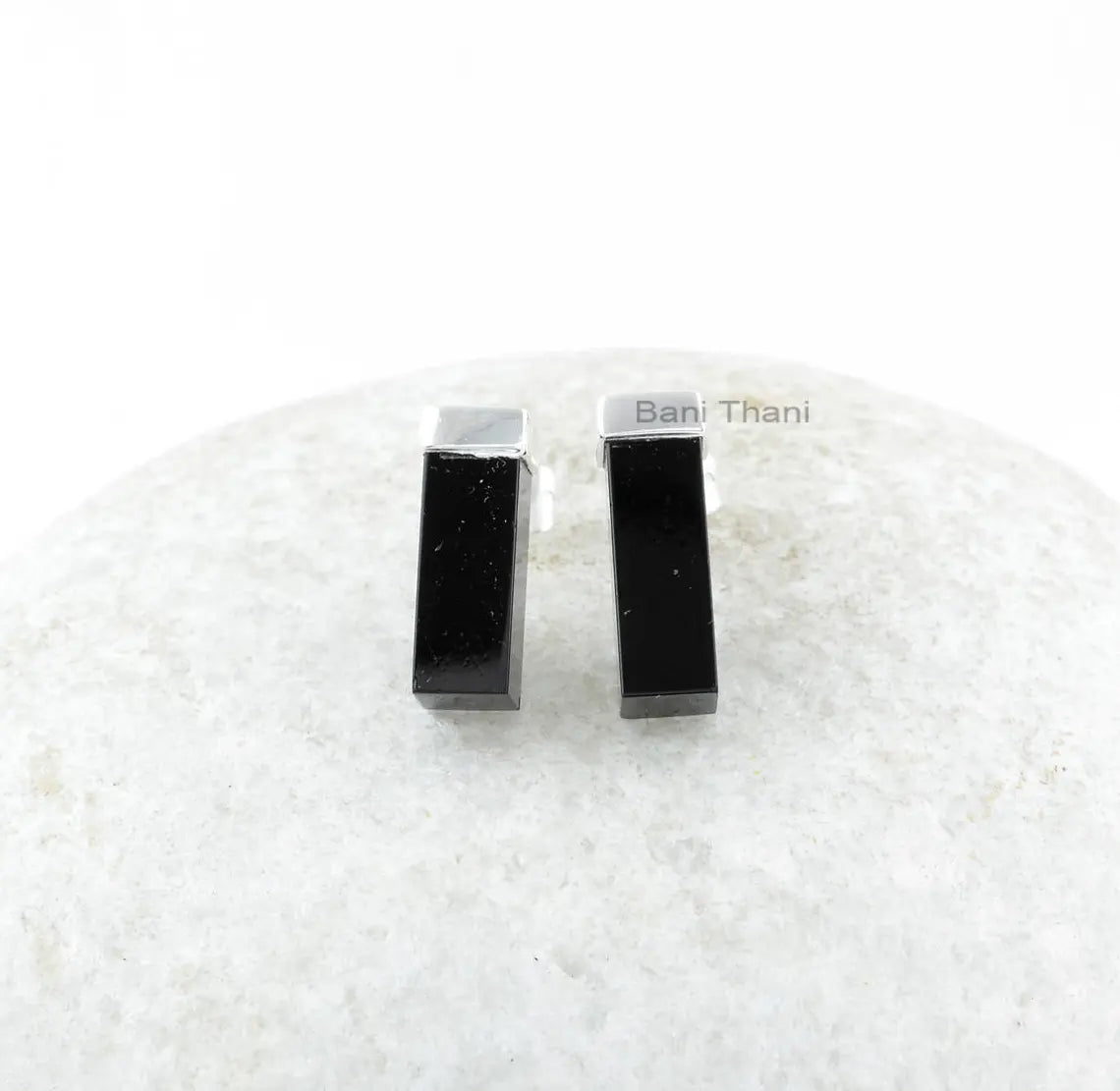 Black Onxy Ring-Black Onyx 5x15mm Rectangle Stud Earrings-925 Sterling Silver Earrings-Stud Earrings-Gift For Her