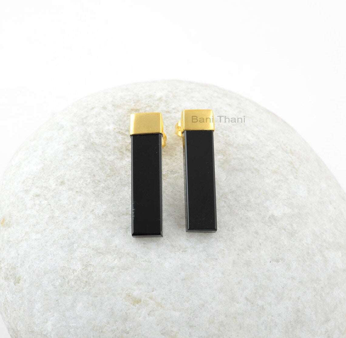 Black Onyx Earring - 925 Silver - Handmade Studs - Long Rectangle Stone - Man Made Jewelry - Gift For Inspiration - Jewelry For Flower Girls