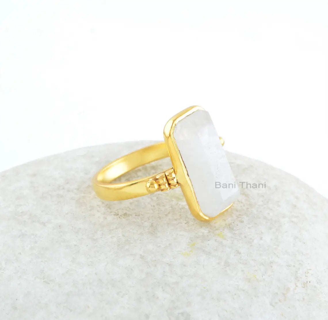 Rainbow Moonstone Ring-Rainbow Moonstone 8x16mm Octagon Sterling Silver Ring-18k Gold Plated Ring-Moonstone Ring-Engagement Ring