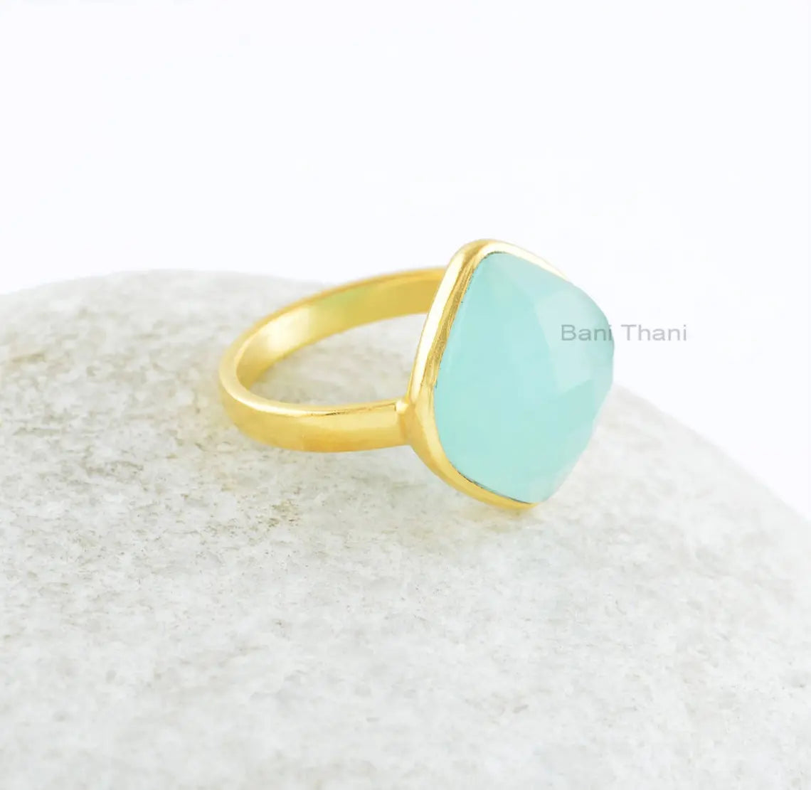 Aqua Chalcedony Ring - 11x14mm Marquise Gemstone - Sterling Silver Ring - Gold Plated Ring - Statement Ring - Gift for Lover - Womens Ring