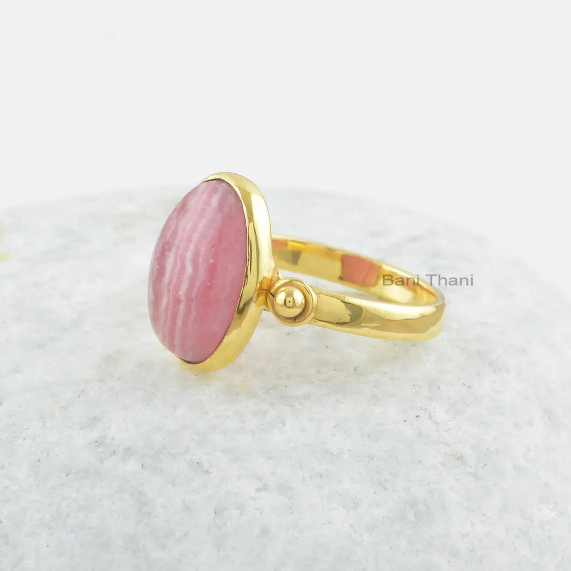 Rhodochrosite Ring-Rhodochrosite 10x14mm Oval Sterling Silver Ring-18k Gold Plated Ring-Gemstone Ring-Gemstone Jewelry-Gift For Wife