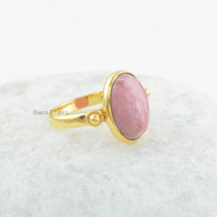 Rhodochrosite Ring-Rhodochrosite 10x14mm Oval Sterling Silver Ring-18k Gold Plated Ring-Gemstone Ring-Gemstone Jewelry-Gift For Wife