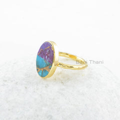 Purple Turquoise Ring- Sterling Silver - Copper Blue Turquoise- 13x16mm Gemstone Ring -Artisan Jewelry - Gift for Ladies- Jewelry for Spouse