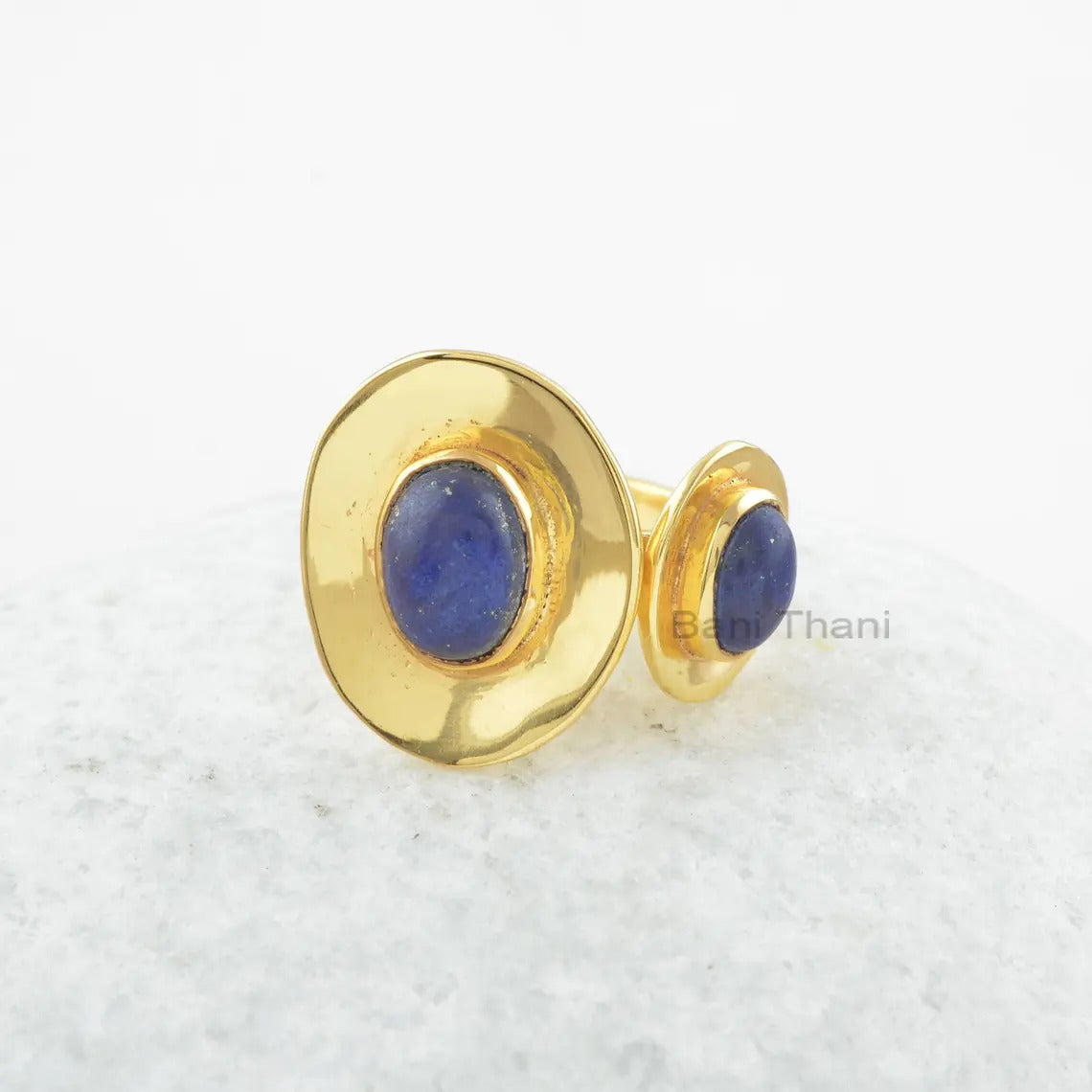 Lapis Lazuli Oval Gemstone Silver Ring - Gold Plated Silver Ring for Women - Boho Lapis Ring - Wedding Gift - Gift for Her - Statement Ring