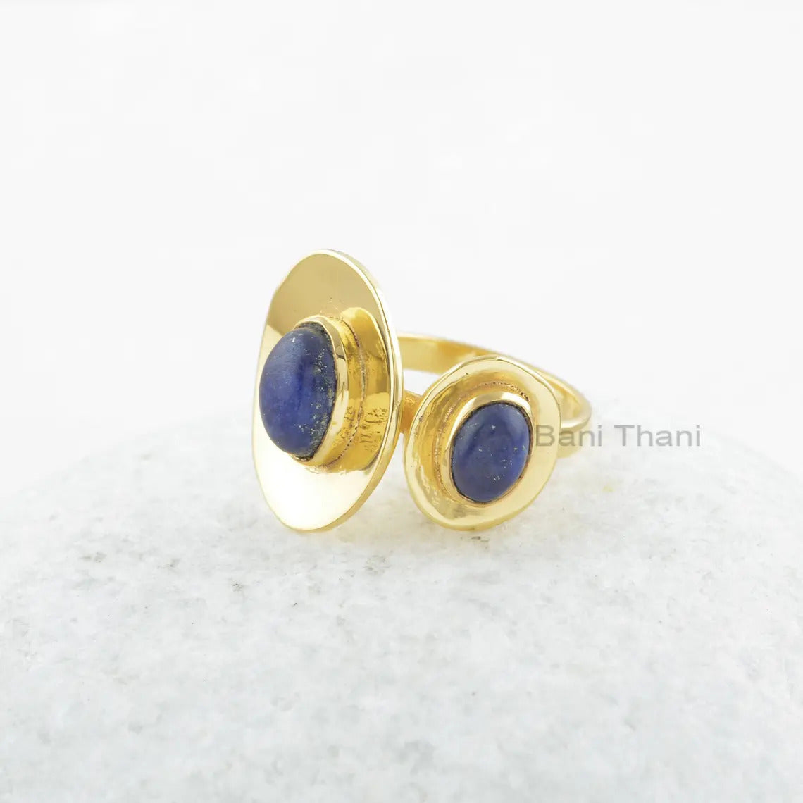 Lapis Lazuli Oval Gemstone Silver Ring - Gold Plated Silver Ring for Women - Boho Lapis Ring - Wedding Gift - Gift for Her - Statement Ring