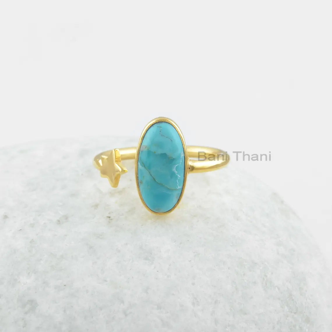 Arizona Turquoise Ring - 7x14mm Oval Ring - 925 Sterling Silver Ring - Gemstone Ring - Gift for Her - Bridesmaid Jewelry - Adjustable Ring