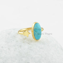 Arizona Turquoise Ring - 7x14mm Oval Ring - 925 Sterling Silver Ring - Gemstone Ring - Gift for Her - Bridesmaid Jewelry - Adjustable Ring