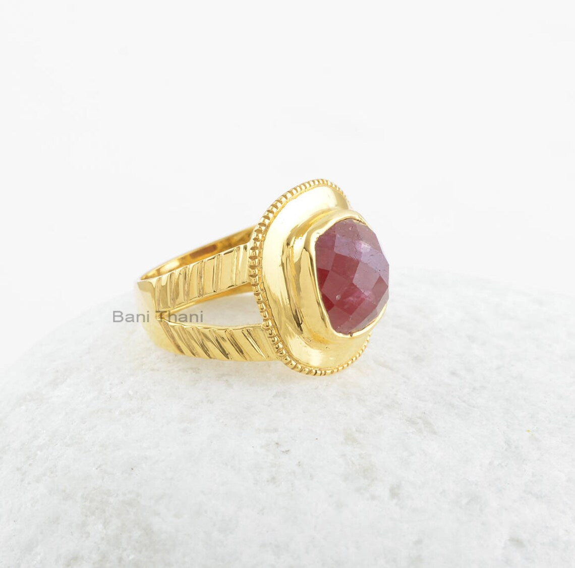 Ruby Silver Ring-Ruby 10x10mm Cushion Sterling Silver Gemstone Ring-18k Gold Plated Ring-Handmade Ring-Gift For Wife