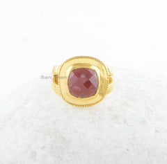 Ruby Silver Ring-Ruby 10x10mm Cushion Sterling Silver Gemstone Ring-18k Gold Plated Ring-Handmade Ring-Gift For Wife