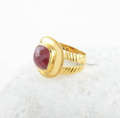 Ruby Silver Ring-Ruby 10x10mm Cushion Sterling Silver Gemstone Ring-18k Gold Plated Ring-Handmade Ring-Gift For Wife