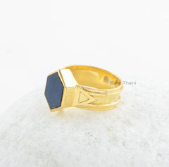 Blue Fire Labradorite Ring - Solid Sterling Silver - Gold Plated Ring - 9x12mm Hexagon Stone - Personalized Jewelry - Gift For Lady - Jewelry for Prom