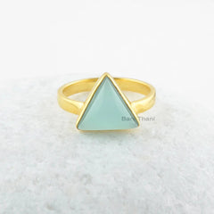 Aqua Chalcedony Ring-Aqua Chalcedony 10x10mm Triangle Sterling Silver Ring-18k Gold Plated Ring-Gemstone Ring-Thanksgiving-Gift For Women