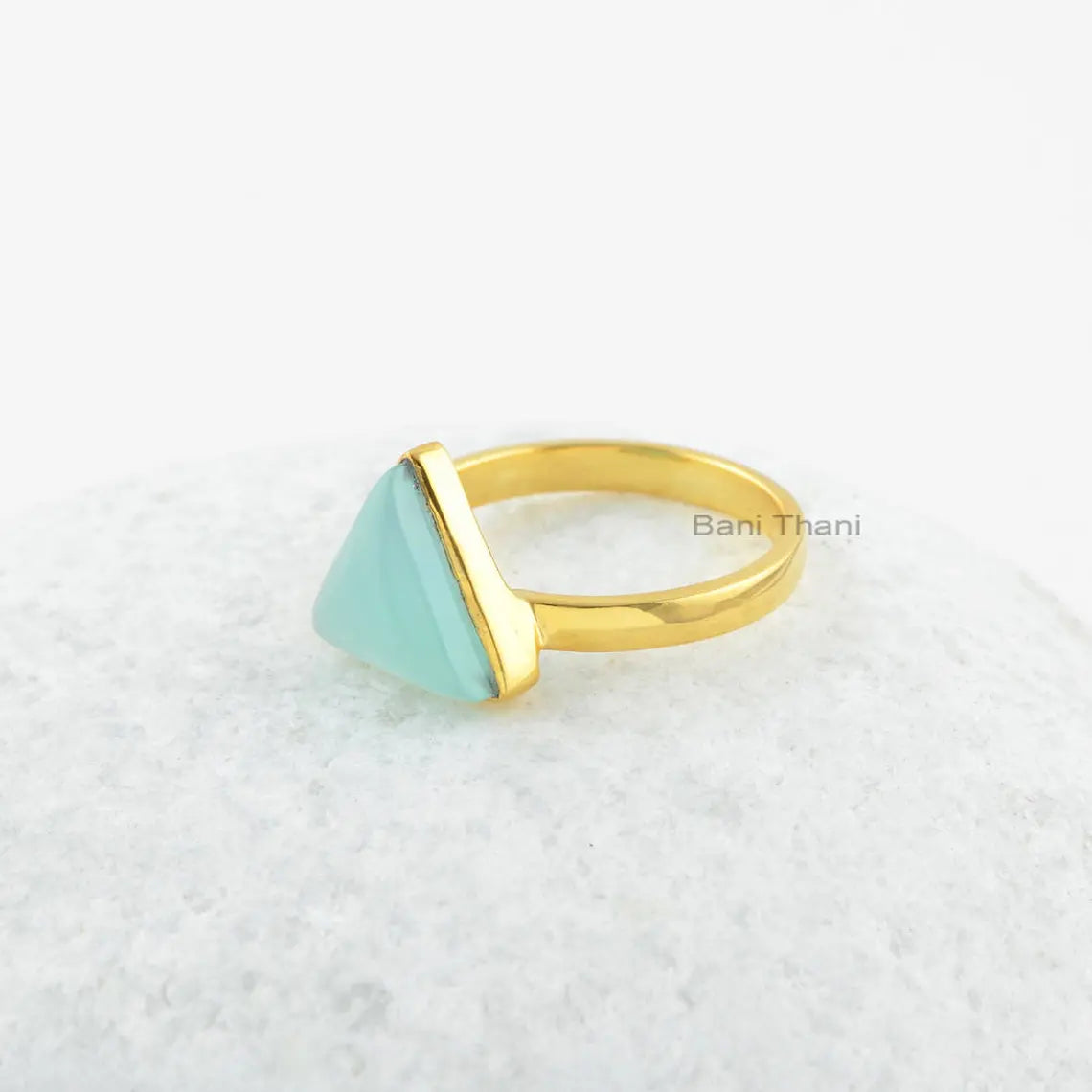 Aqua Chalcedony Ring-Aqua Chalcedony 10x10mm Triangle Sterling Silver Ring-18k Gold Plated Ring-Gemstone Ring-Thanksgiving-Gift For Women