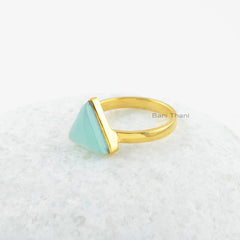 Aqua Chalcedony Ring-Aqua Chalcedony 10x10mm Triangle Sterling Silver Ring-18k Gold Plated Ring-Gemstone Ring-Thanksgiving-Gift For Women