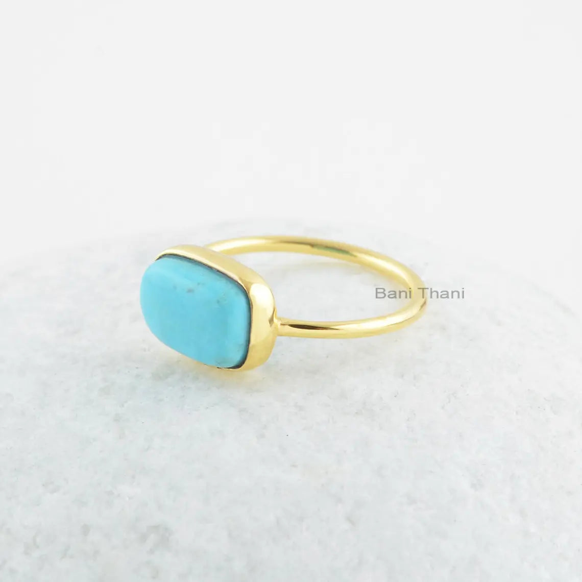 Arizona Turquoise Ring-Arizona Turquoise 8x12mm Cushion Sterling Silver Ring-Gold Plated Ring-Gemstone Ring-Engagement Gift-Gift For Her