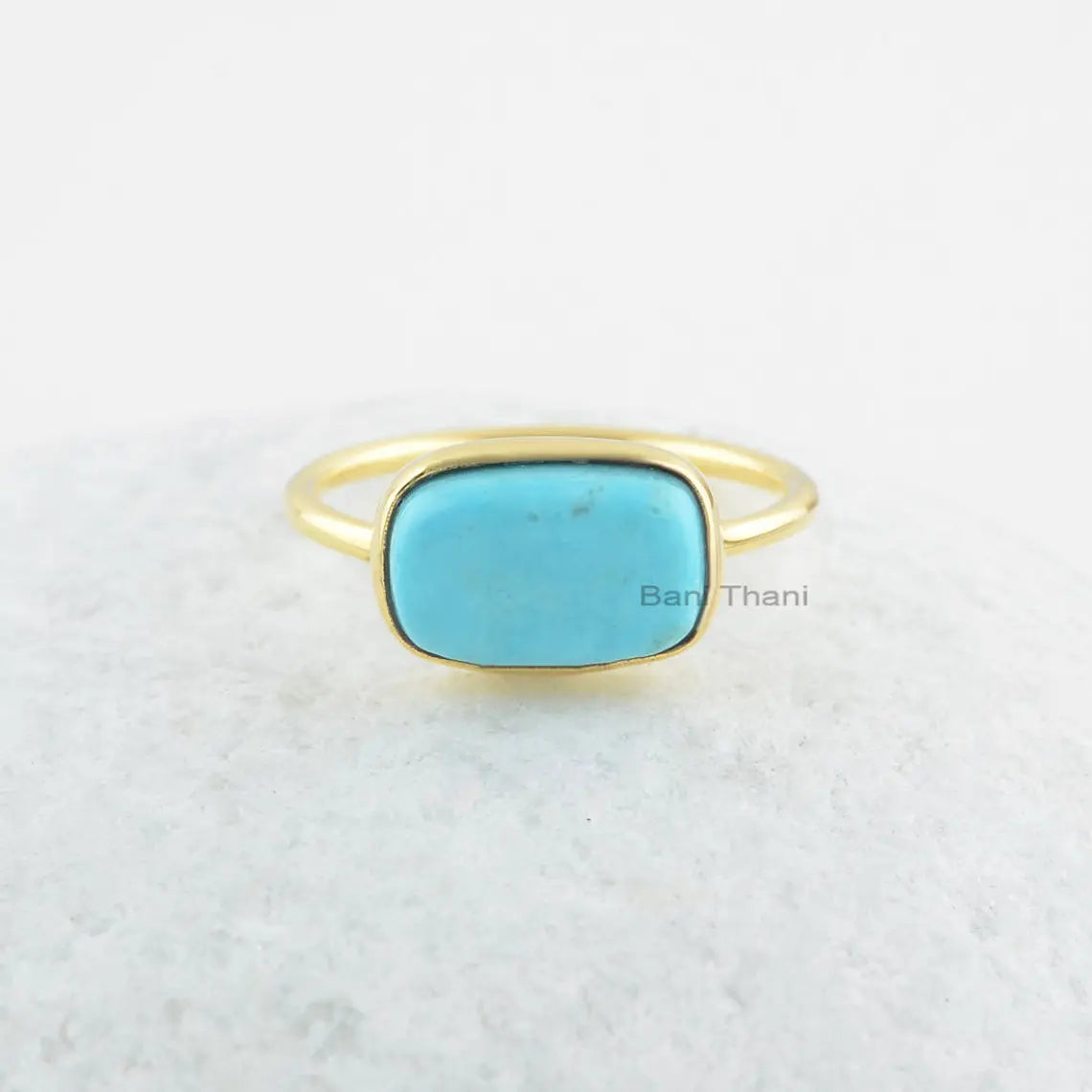 Arizona Turquoise Ring-Arizona Turquoise 8x12mm Cushion Sterling Silver Ring-Gold Plated Ring-Gemstone Ring-Engagement Gift-Gift For Her