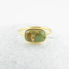 Green Turquoise Ring-Copper Green Turquoise 8x12mm Cushion Sterling Silver Ring-Gold Plated Ring-Gemstone Ring-Silver Ring-Gift For Women