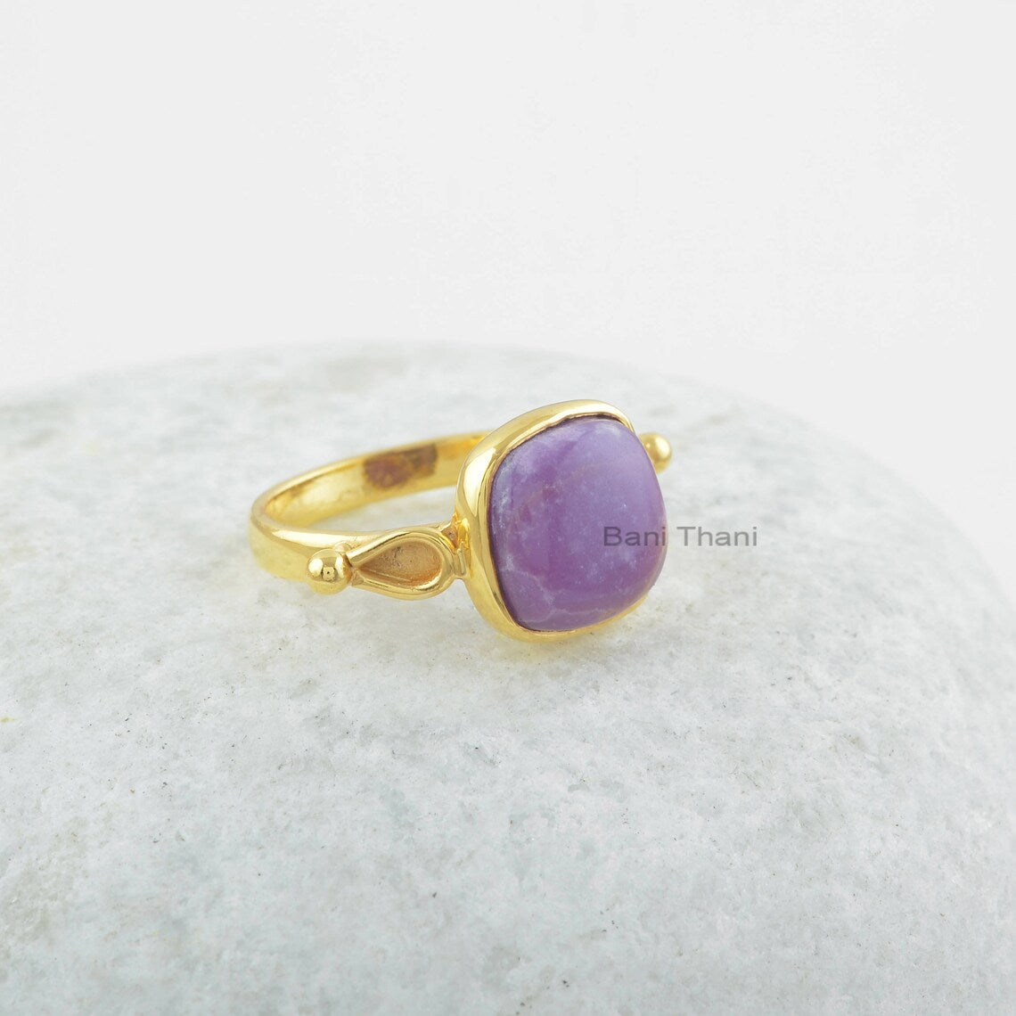 Phosphosiderite Cushion Gemstone Ring - 925 Sterling Silver Bezel Ring - Gold Plated Boho Ring for Birthday - Gift for Mother - Gift for Her