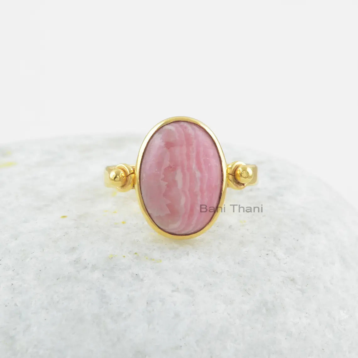 Rhodochrosite Ring-Rhodochrosite 10x14mm Oval Sterling Silver Ring-18k Gold Plated Ring-Gemstone Ring-Gemstone Jewelry-Gift For Wife