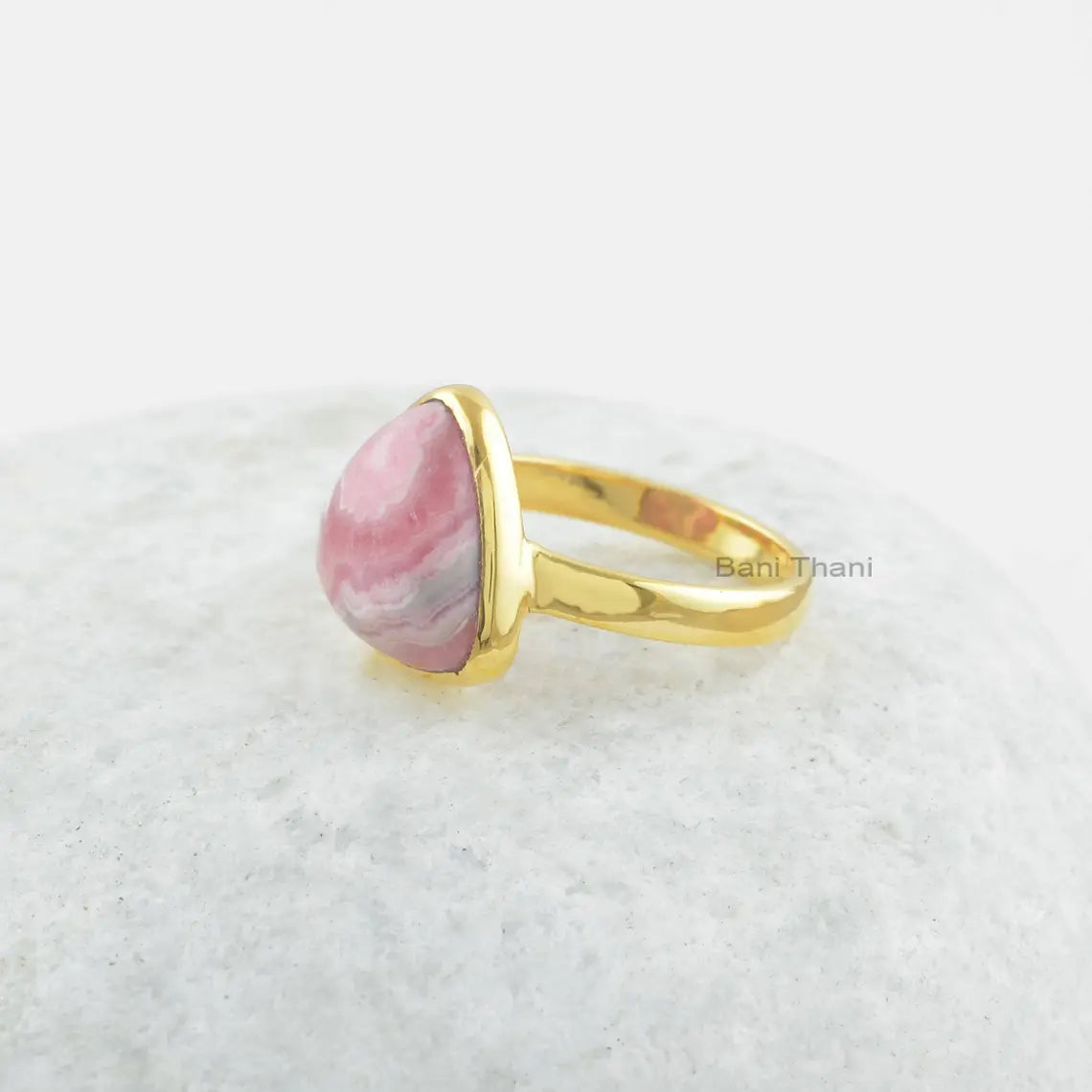 Rhodochrosite Gemstone Ring - 12mm Trillion Ring - 925 Solid Silver Ring - Gold Plated Ring - Handmade Ring - Gift for Her - Womens Jewelry