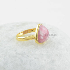 Rhodochrosite Gemstone Ring - 12mm Trillion Ring - 925 Solid Silver Ring - Gold Plated Ring - Handmade Ring - Gift for Her - Womens Jewelry