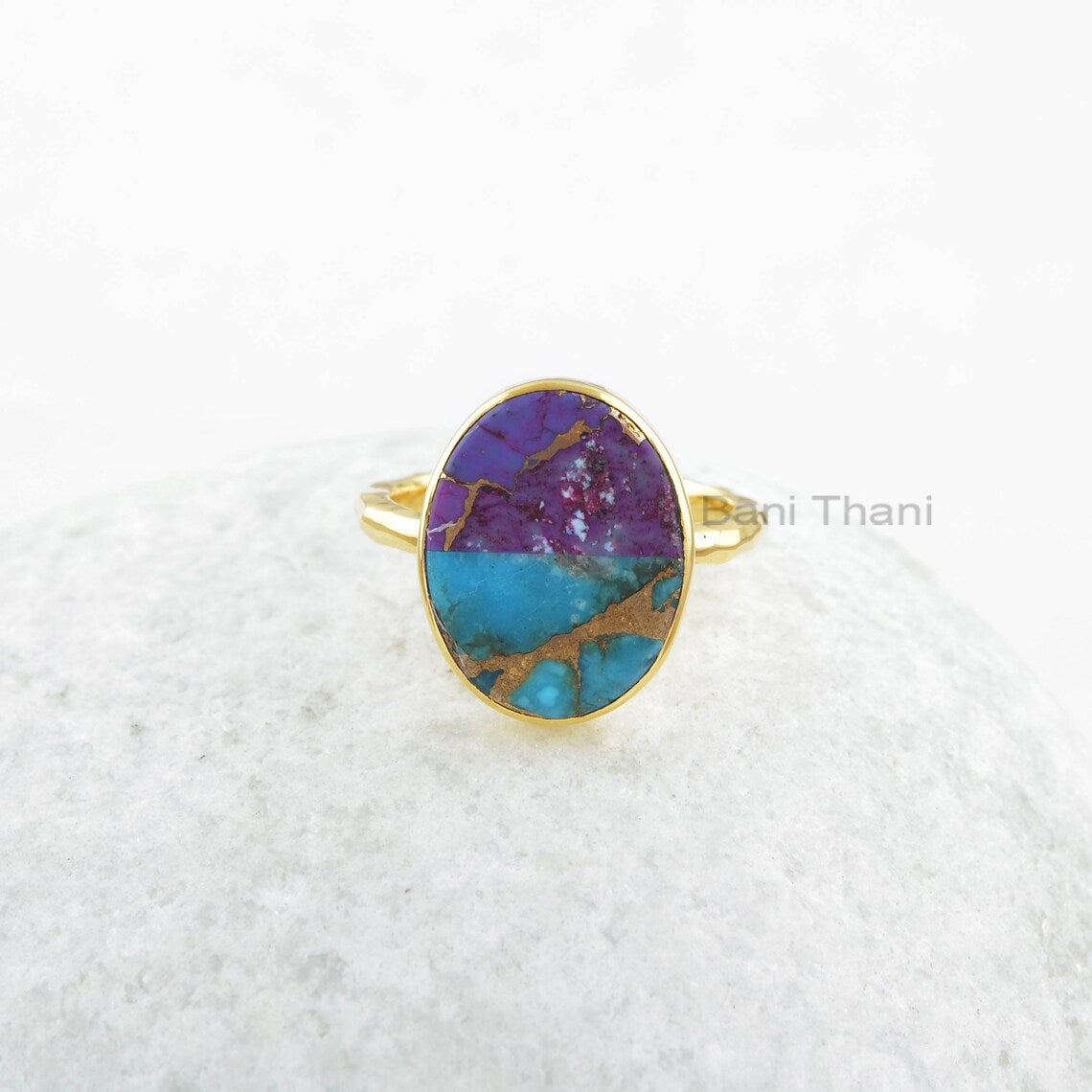 Purple Turquoise Ring- Sterling Silver - Copper Blue Turquoise- 13x16mm Gemstone Ring -Artisan Jewelry - Gift for Ladies- Jewelry for Spouse