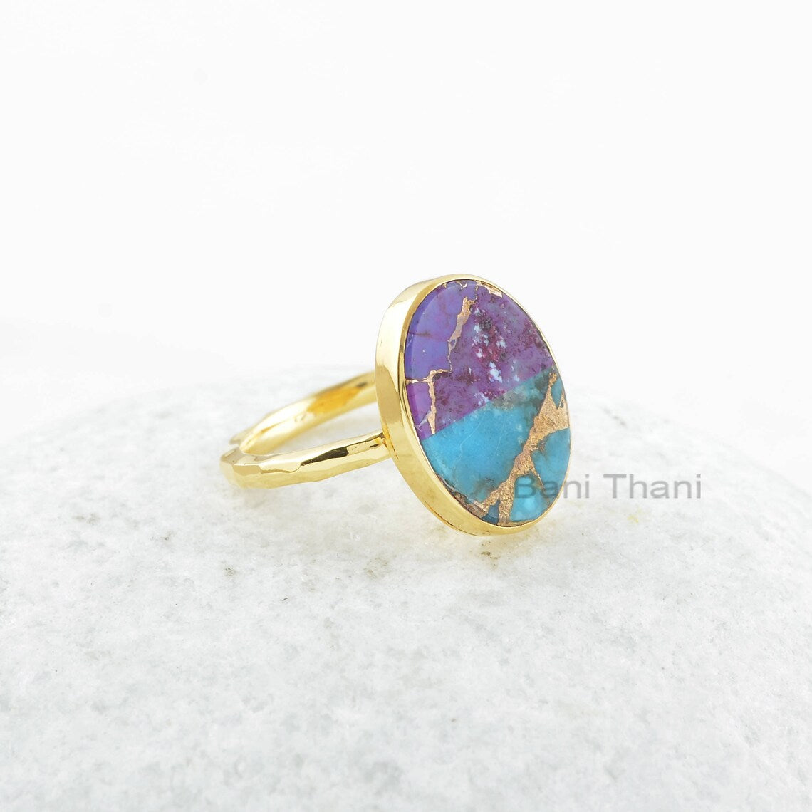 Purple Turquoise Ring- Sterling Silver - Copper Blue Turquoise- 13x16mm Gemstone Ring -Artisan Jewelry - Gift for Ladies- Jewelry for Spouse