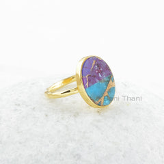 Purple Turquoise Ring- Sterling Silver - Copper Blue Turquoise- 13x16mm Gemstone Ring -Artisan Jewelry - Gift for Ladies- Jewelry for Spouse