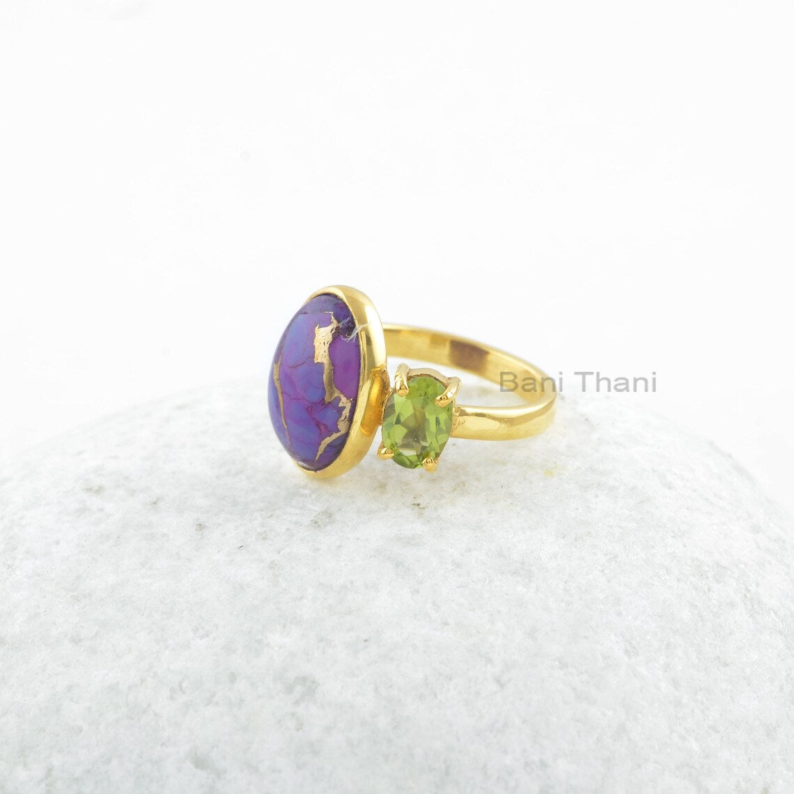 Purple Copper Turquoise Ring - Peridot Gemtone Ring - Solid 925 Sterling Silver Ring - Gift for Mom - Handmade Ring - Jewelry for Bridesmaid