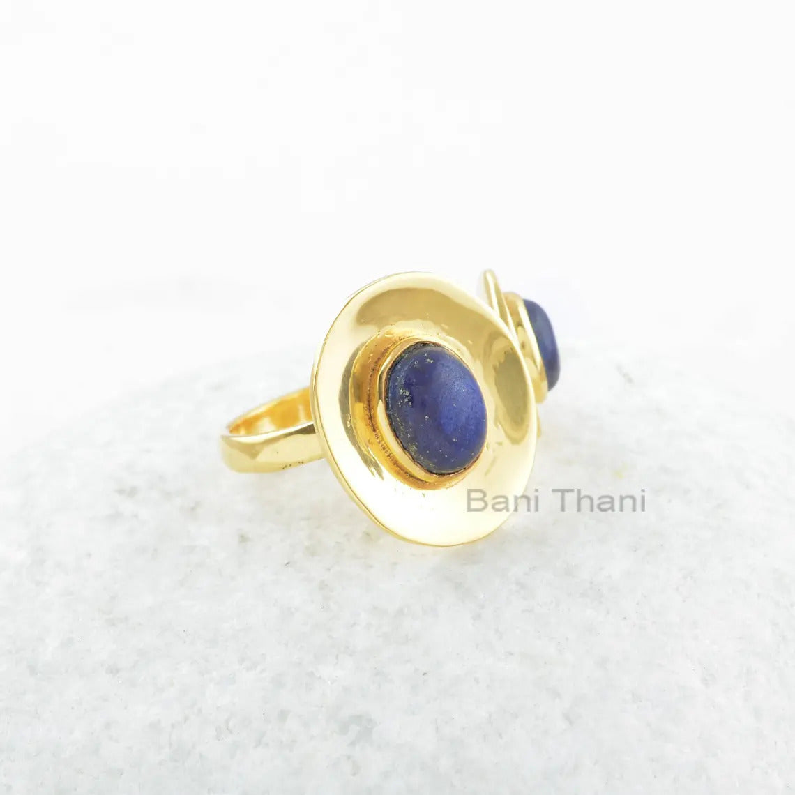 Lapis Lazuli Oval Gemstone Silver Ring - Gold Plated Silver Ring for Women - Boho Lapis Ring - Wedding Gift - Gift for Her - Statement Ring