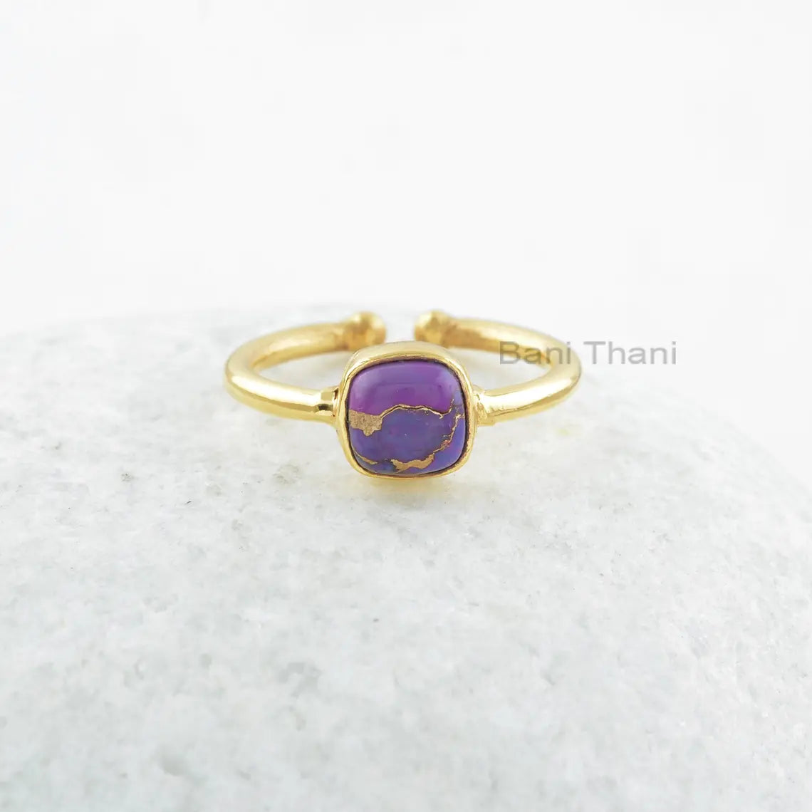 Copper Purple Turquoise Ring - 7mm Cushion Gemstone Ring - Sterling Silver Ring - Gold Plated Ring - Gift for Engagement - Gift for Mother