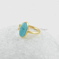 Arizona Turquoise Ring - 7x14mm Oval Ring - 925 Sterling Silver Ring - Gemstone Ring - Gift for Her - Bridesmaid Jewelry - Adjustable Ring