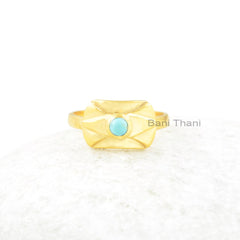 Arizona Turquoise Gemstone Ring - 925 Sterling Silver Ring - 18k Gold Plated Bridal Gift Ring - Handmade Jewelry - Gift for Mom - Boho Ring