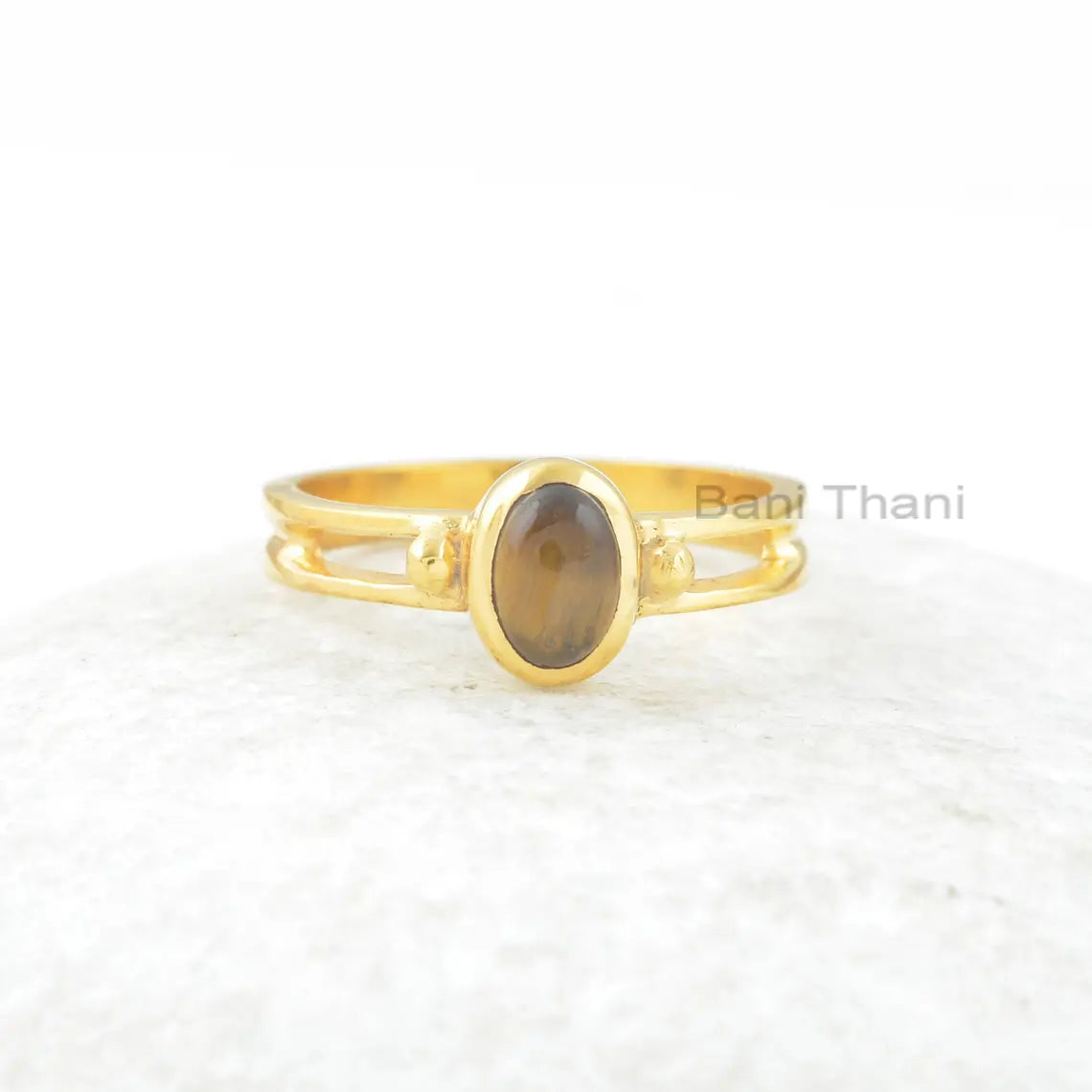 Tiger Eye Ring, Tiger Eye 5x7mm Oval Sterling Silver Gemstone Ring, 18k Gold Plated Ring, Silver Ring, Gift For Women