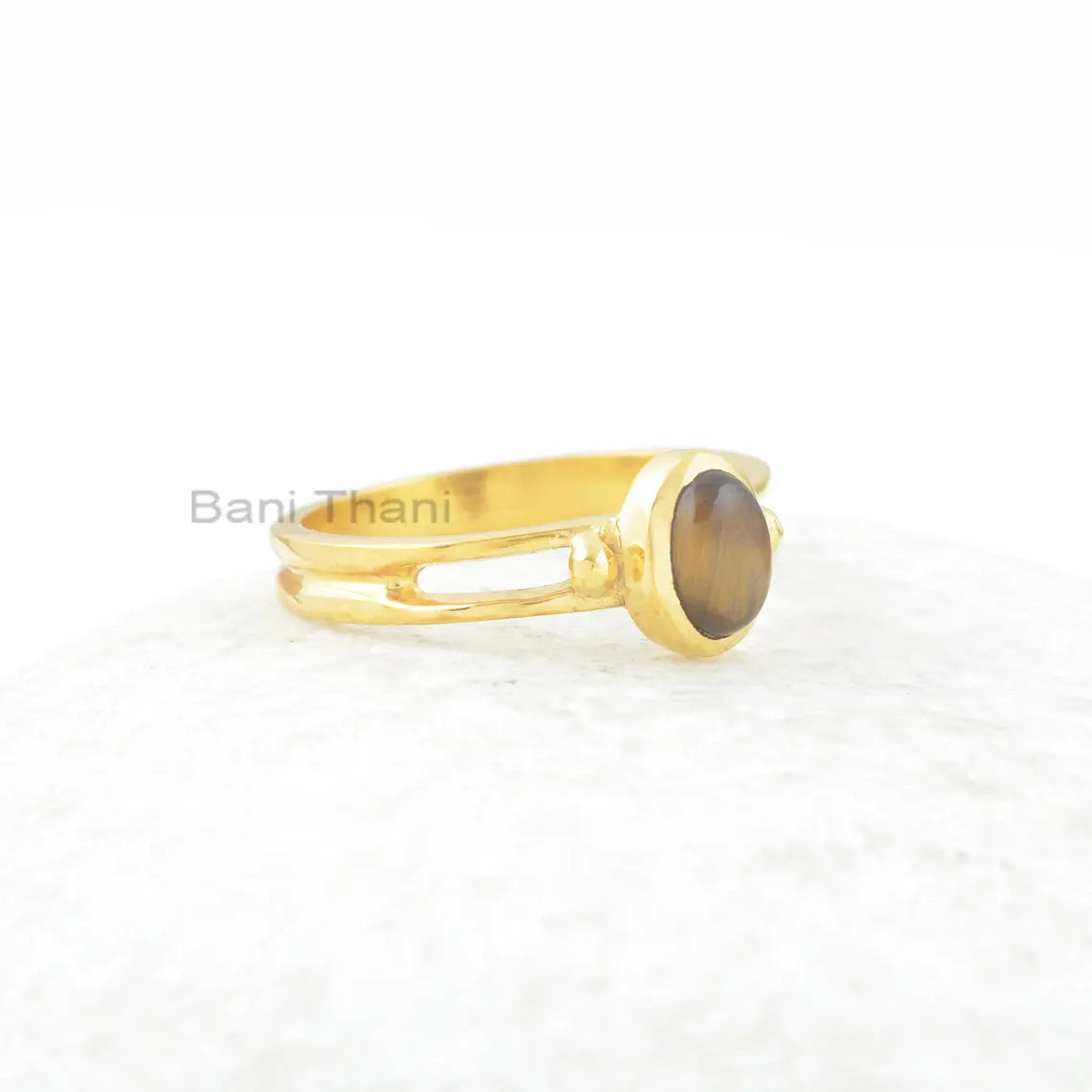 Tiger Eye Ring, Tiger Eye 5x7mm Oval Sterling Silver Gemstone Ring, 18k Gold Plated Ring, Silver Ring, Gift For Women