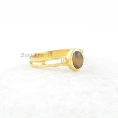 Tiger Eye Ring, Tiger Eye 5x7mm Oval Sterling Silver Gemstone Ring, 18k Gold Plated Ring, Silver Ring, Gift For Women