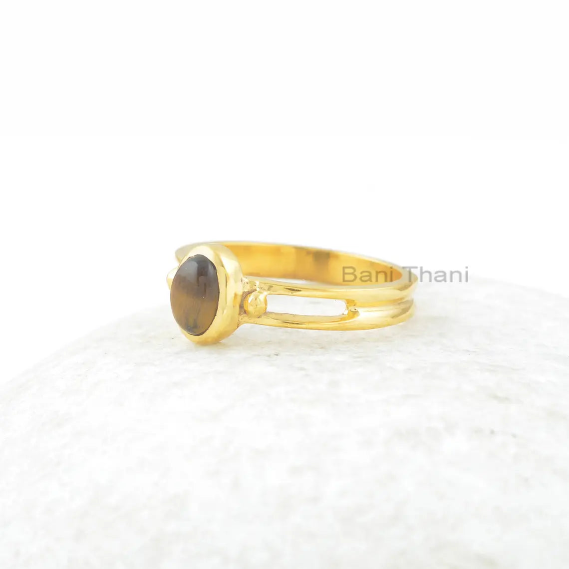 Tiger Eye Ring, Tiger Eye 5x7mm Oval Sterling Silver Gemstone Ring, 18k Gold Plated Ring, Silver Ring, Gift For Women