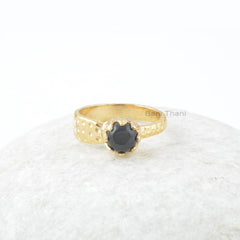 Black Onyx Silver Ring, Black Onyx 6x6mm Round Sterling Silver Gemstone Ring, 18k Gold Plated Ring, Designer Ring, Birthday Gifts for Her