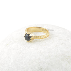 Black Onyx Silver Ring, Black Onyx 6x6mm Round Sterling Silver Gemstone Ring, 18k Gold Plated Ring, Designer Ring, Birthday Gifts for Her