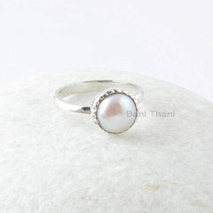 Fresh Water Pearl Silver Ring, Pearl 10mm Round Gemstone Ring, Sterling Silver Ring, Stackable Ring, Best Wedding Ring - Ring for Womens